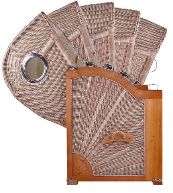 Strandkorb Düne Teak Bullauge Dessin 534 inkl. Feuerschale IDAHO