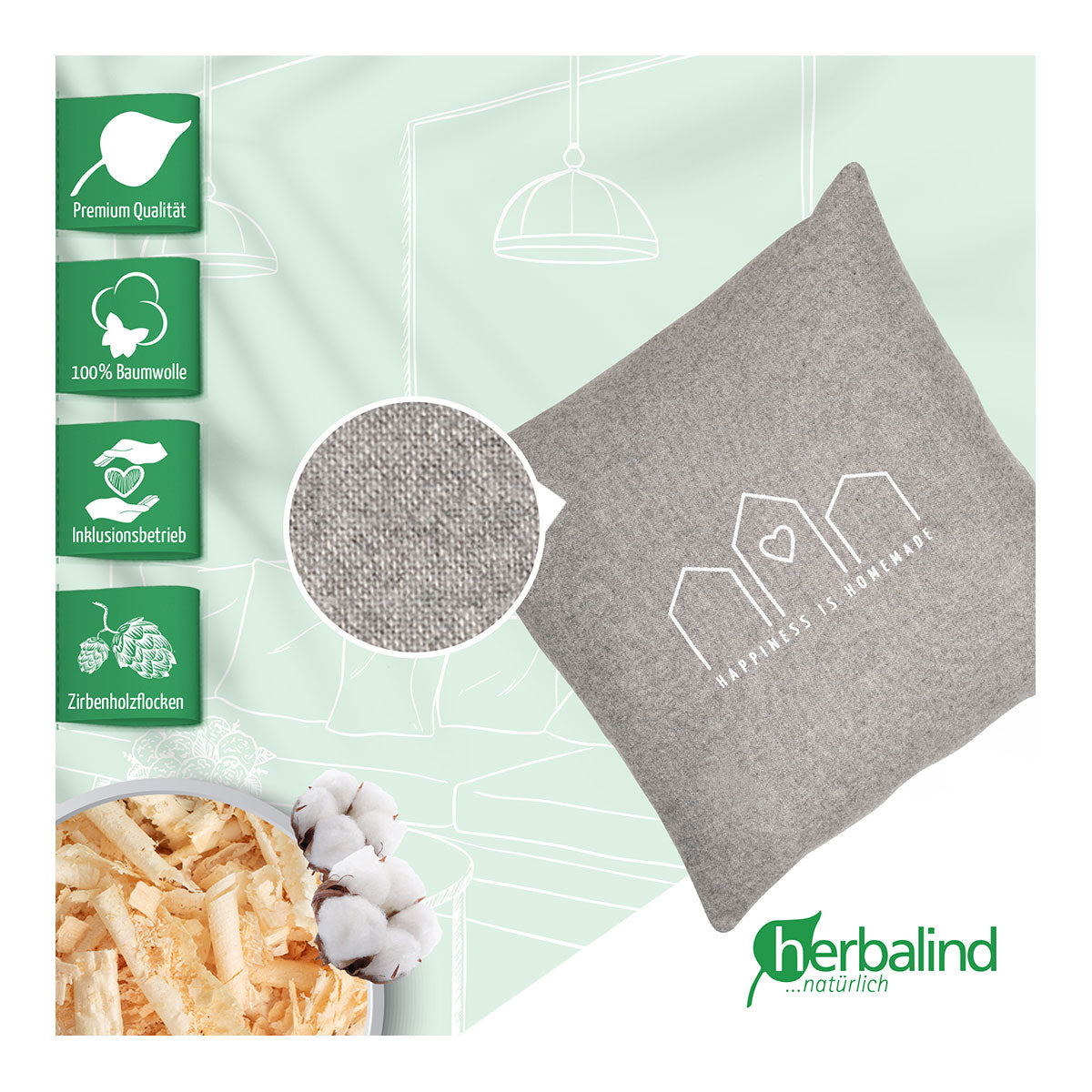 Flanell Zirbenkissen (Hellgrau, 30x30cm)