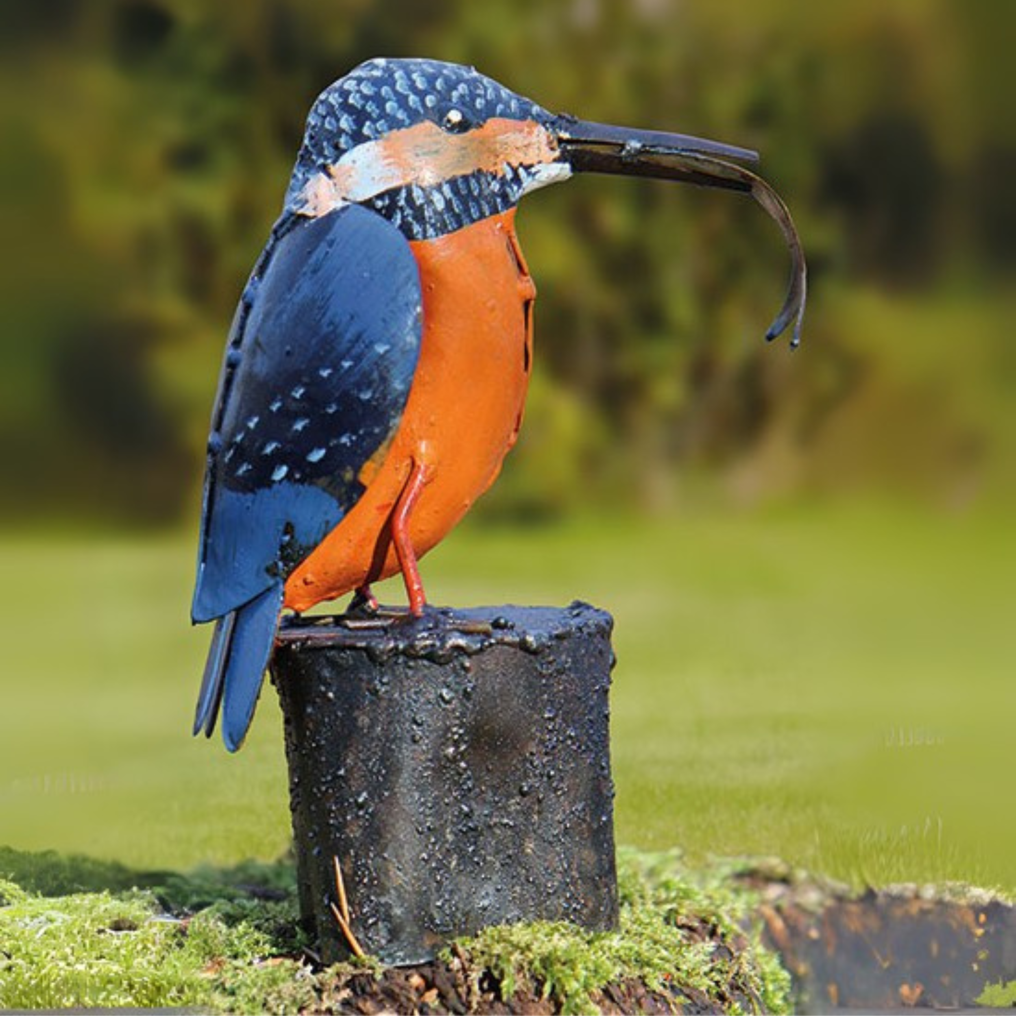 Gartenfigur "Eisvogel mit Fisch"