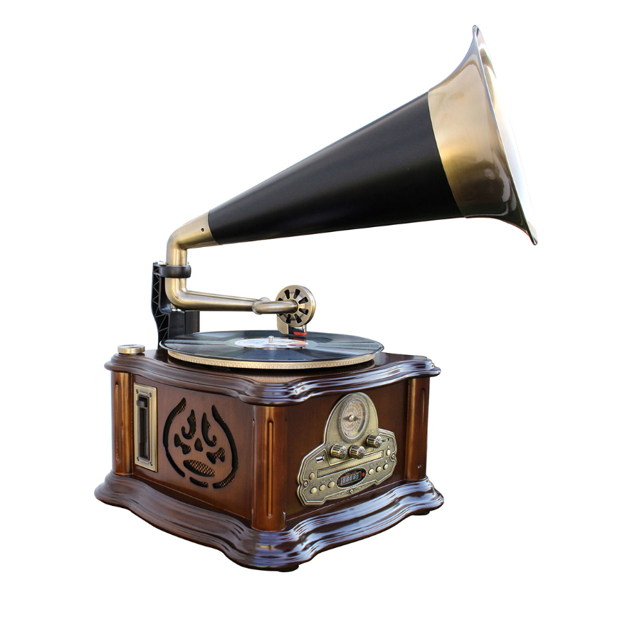 Stereo Grammophon mit UKW/MW-Radio, CD/MP3, USB/SD, Bluetooth®, Kassettenwiedergabe, Encoding
