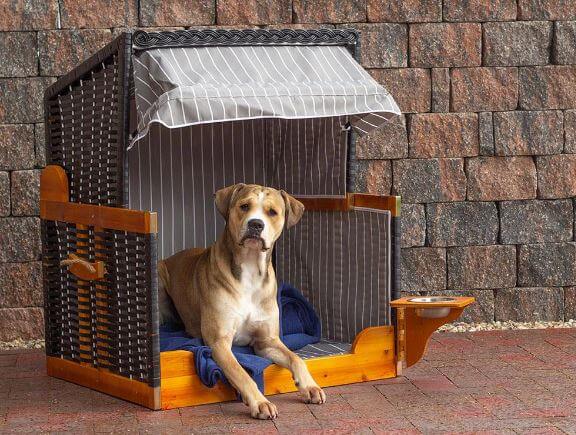 Hunde- und Katzenstrandkorb gestreift/blau PE beige