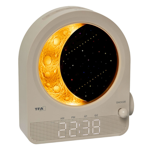 Digitaler Lichtwecker mit Mondlampe und Naturgeräuschen