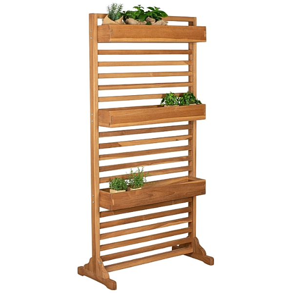 Sichtschutz Pflanzspalier Holmer Teak mit Pflanzbehälter