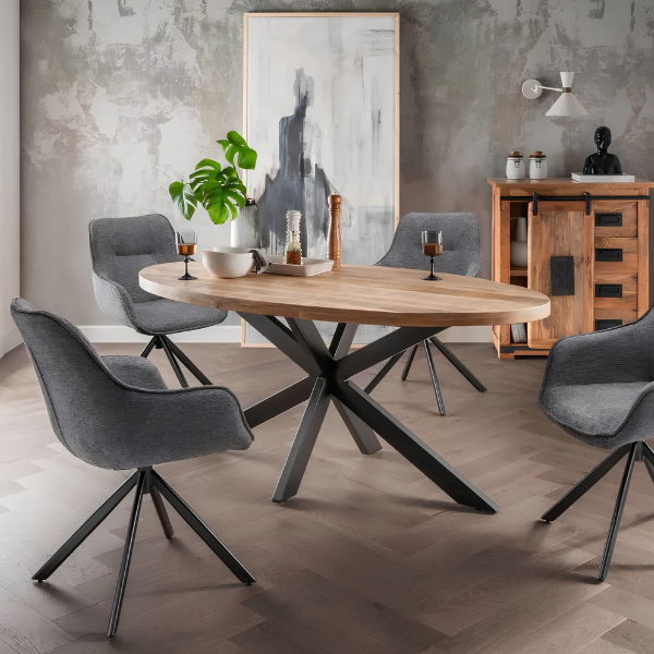 Massivholztisch Avola (Mangoholz) oval 180 x 90 cm - Gestell Kreuz-Form