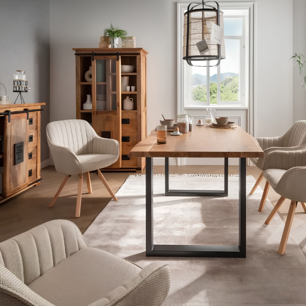 Baumkantentisch Catania Akazie U-Form Gestell (160 x 90 cm)