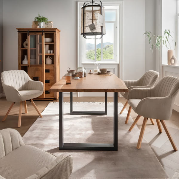 Baumkantentisch Catania Akazie U-Form Gestell (200 x 100 cm)