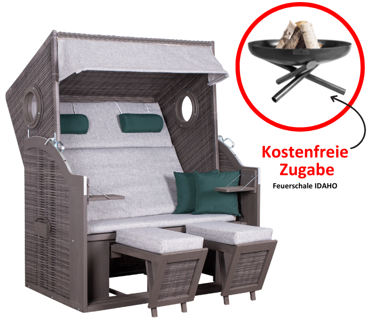 Strandkorb deVries PURE® Wave XL PE grey Des. 484 inkl. Sekt-/Champagnerkühler
