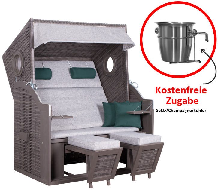 Strandkorb deVries PURE® Wave XL PE grey Des. 484 inkl. Sekt-/Champagnerkühler