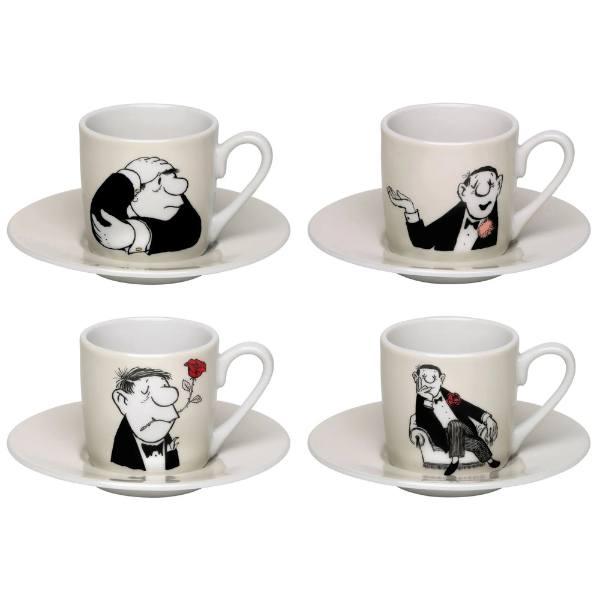 Loriot: 4 Espressotassen mit Künstlermotiven im Set - Porzellan