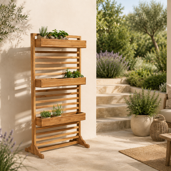 Sichtschutz Pflanzspalier Holmer Teak mit Pflanzbehälter