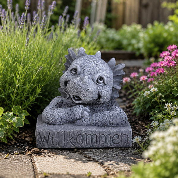 Gartenfigur DRACHE Willkommen
