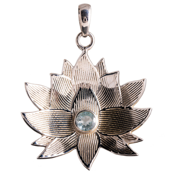 Kettenanhänger "Lotusblüte" mit blauem Topaz