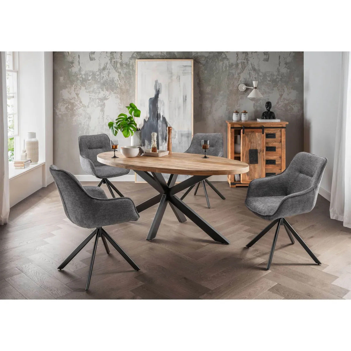 Massivholztisch Avola (Mangoholz) oval 180 x 90 cm - Gestell Kreuz-Form