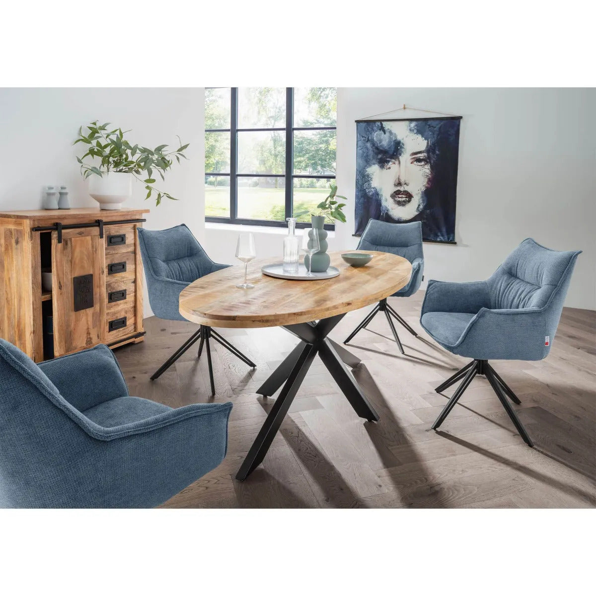 Massivholztisch Avola (Mangoholz) oval 180 x 90 cm - Gestell Kreuz-Form