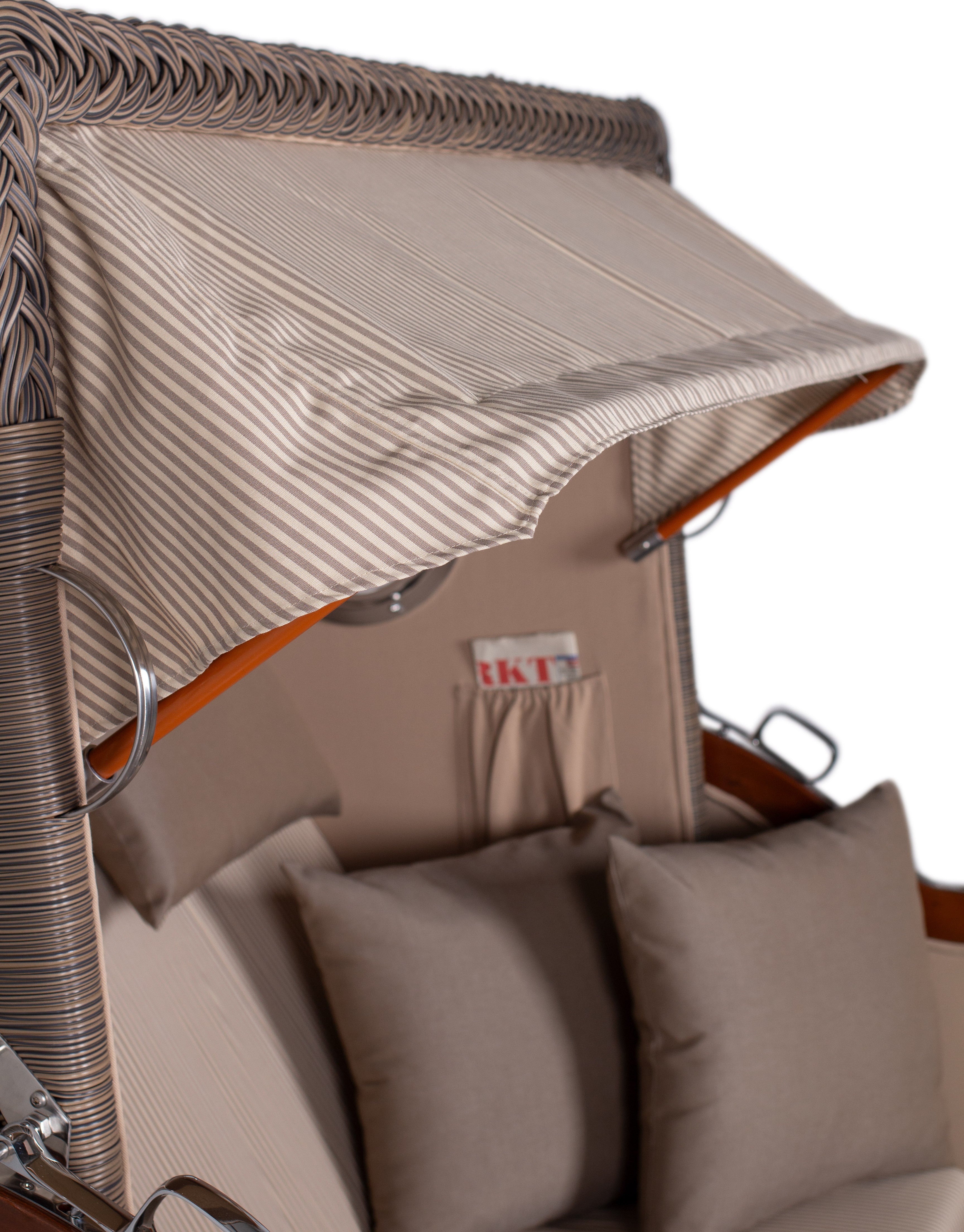 Strandkorb Düne Bullauge Mahagoni PE Grey Dessin 510 inkl. Sekt-/Champagnerkühler