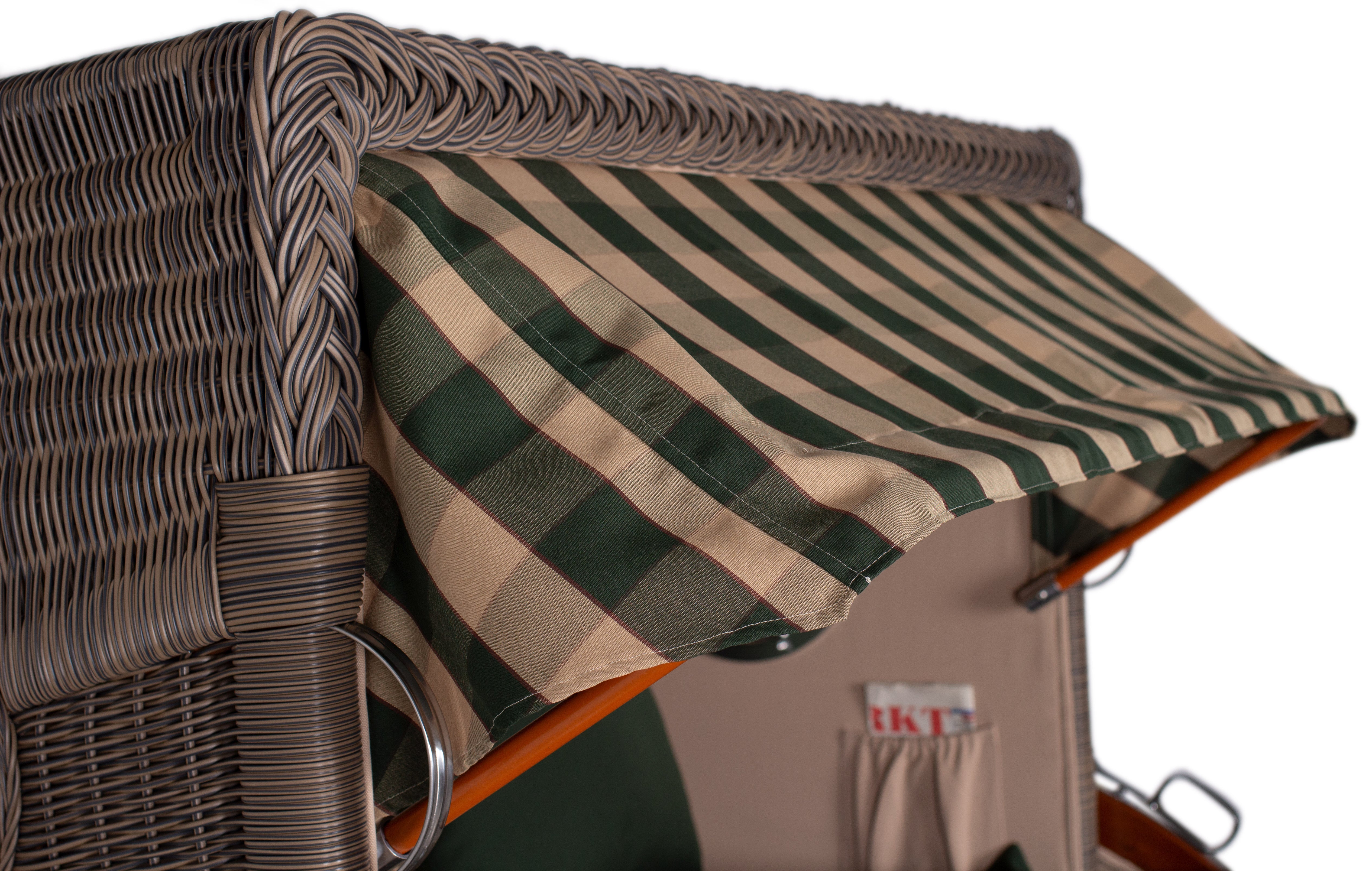 Strandkorb Düne Bullauge Mahagoni PE Grey Dessin 506 inkl. Sekt-/Champagnerkühler