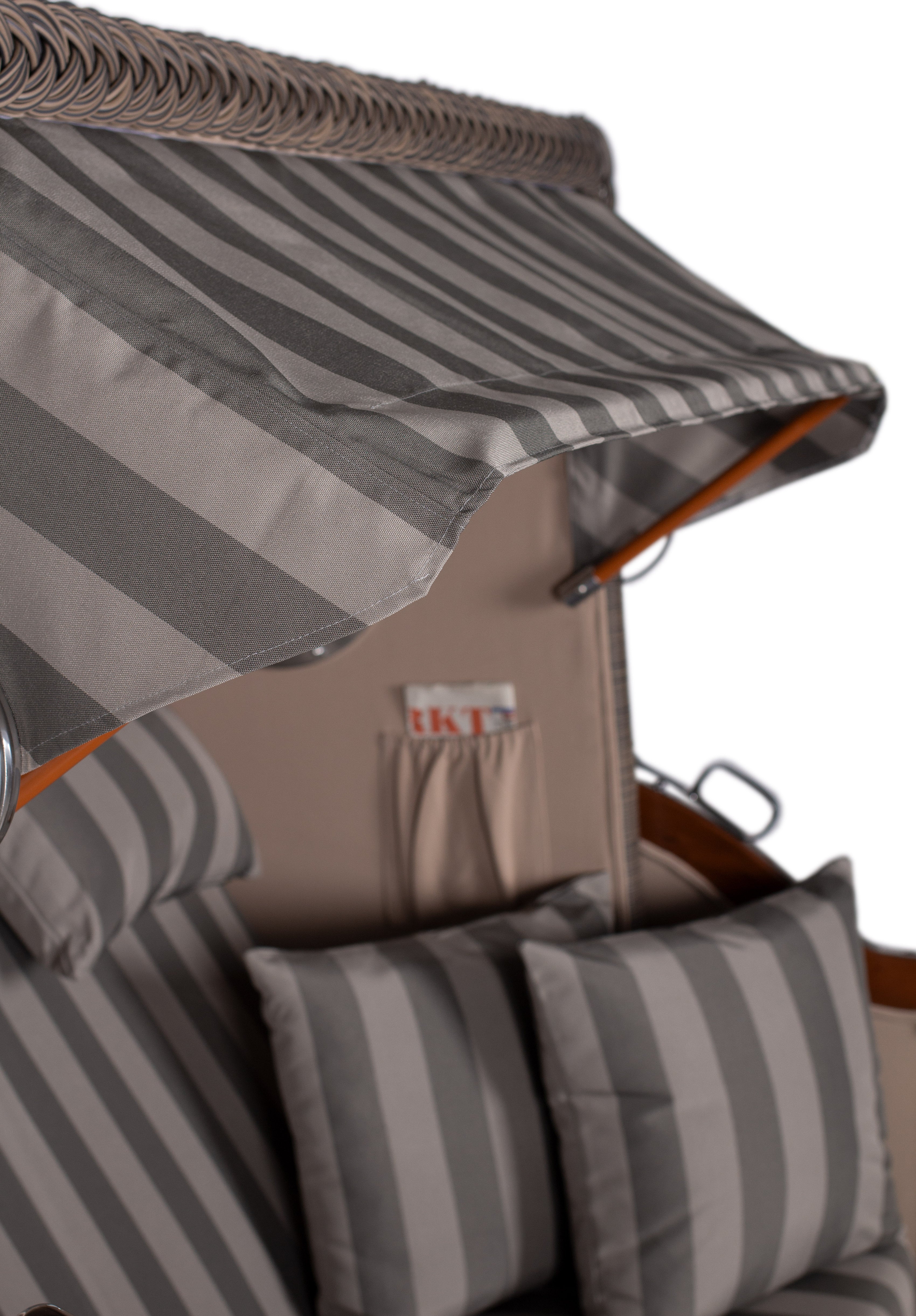 Strandkorb Düne Bullauge Mahagoni PE Grey Dessin 537 inkl. Sekt-/Champagnerkühler