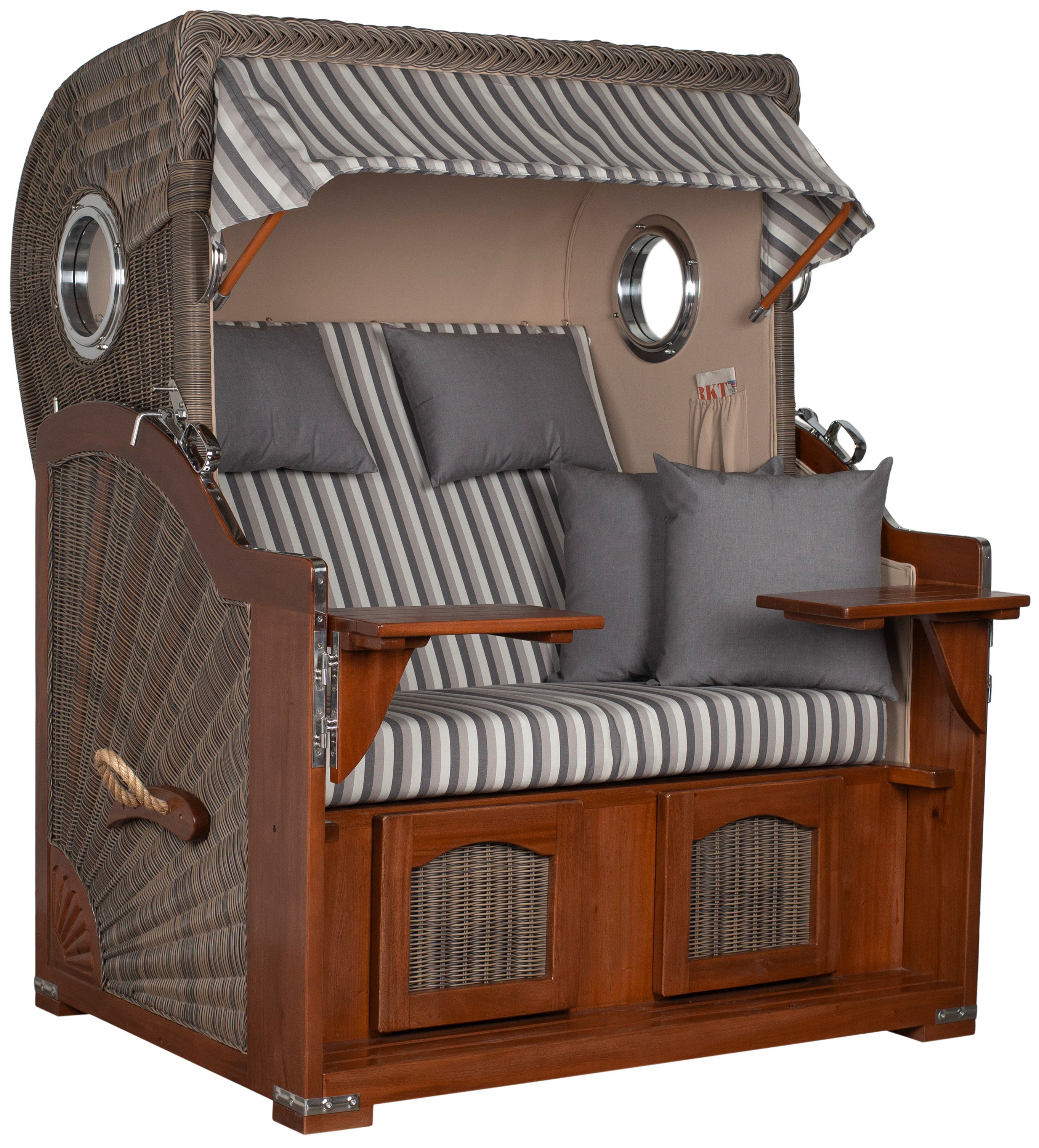 Strandkorb Düne Bullauge Mahagoni PE Grey Dessin 545 inkl. Sekt-/Champagnerkühler