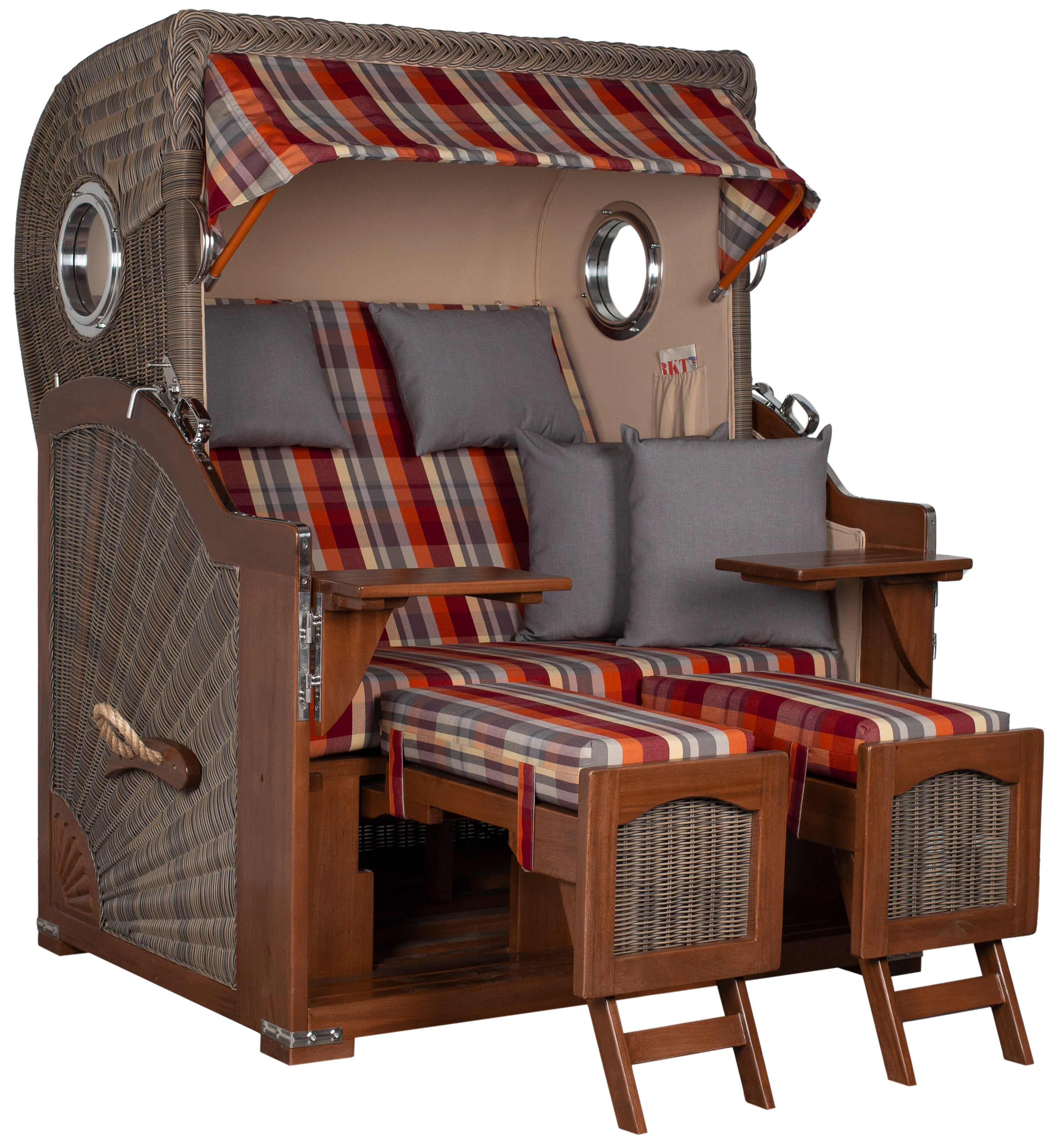 Strandkorb Düne Bullauge Mahagoni PE Grey Dessin 584 inkl. Sekt-/Champagnerkühler