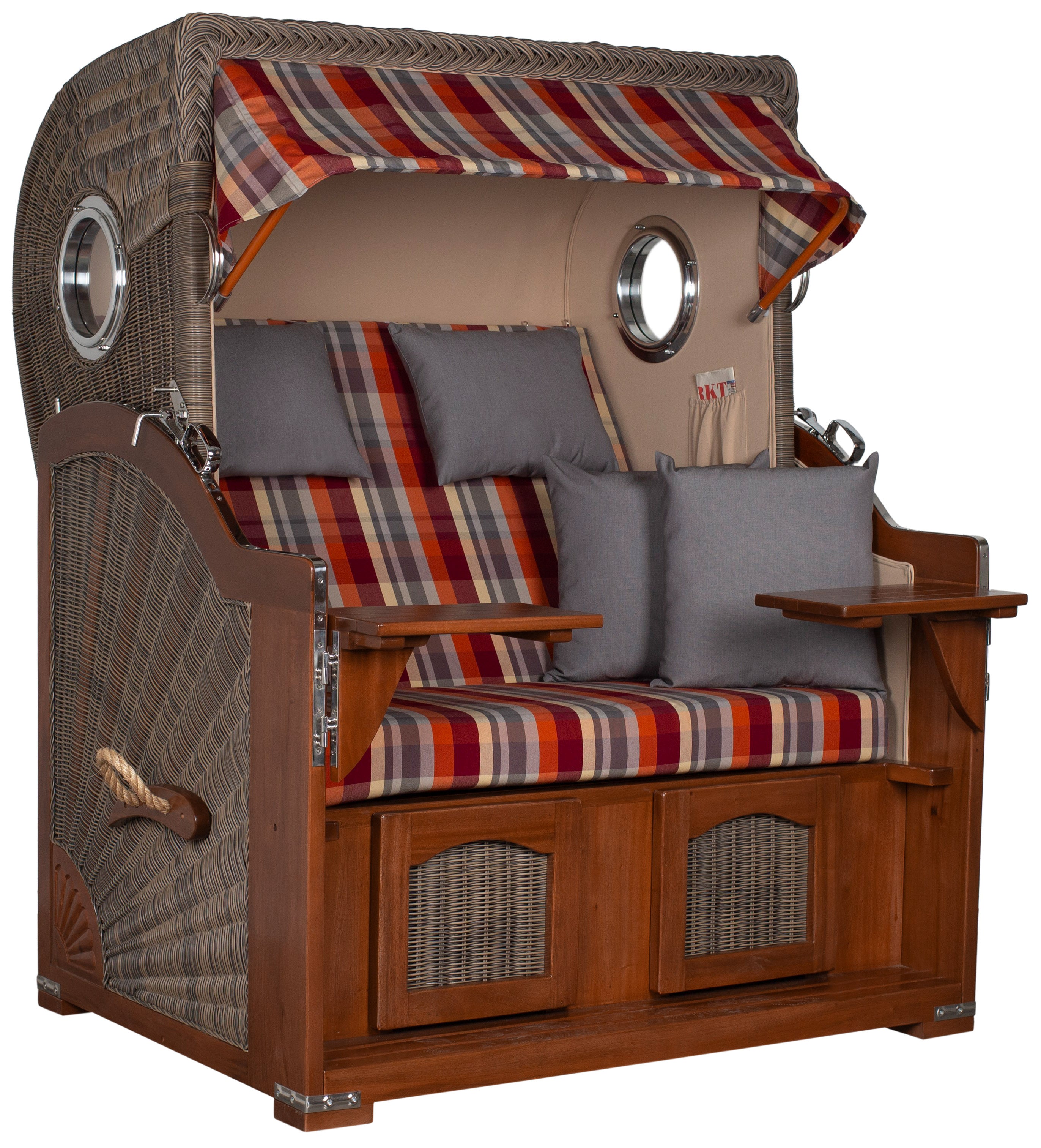 Strandkorb Düne Bullauge Mahagoni PE Grey Dessin 584 inkl. Sekt-/Champagnerkühler