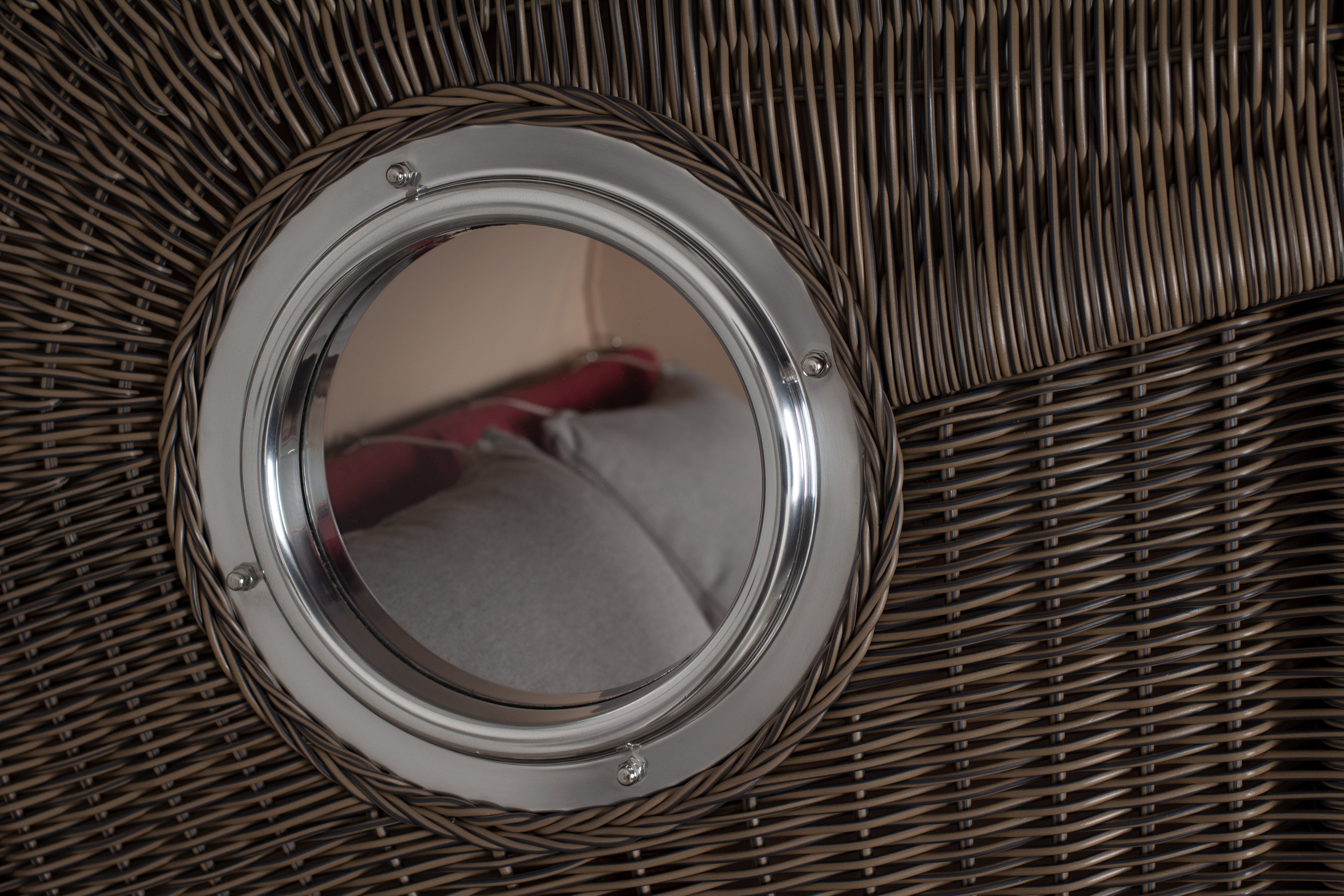 Strandkorb Düne Bullauge Mahagoni PE Grey Dessin 594 inkl. Sekt-/Champagnerkühler