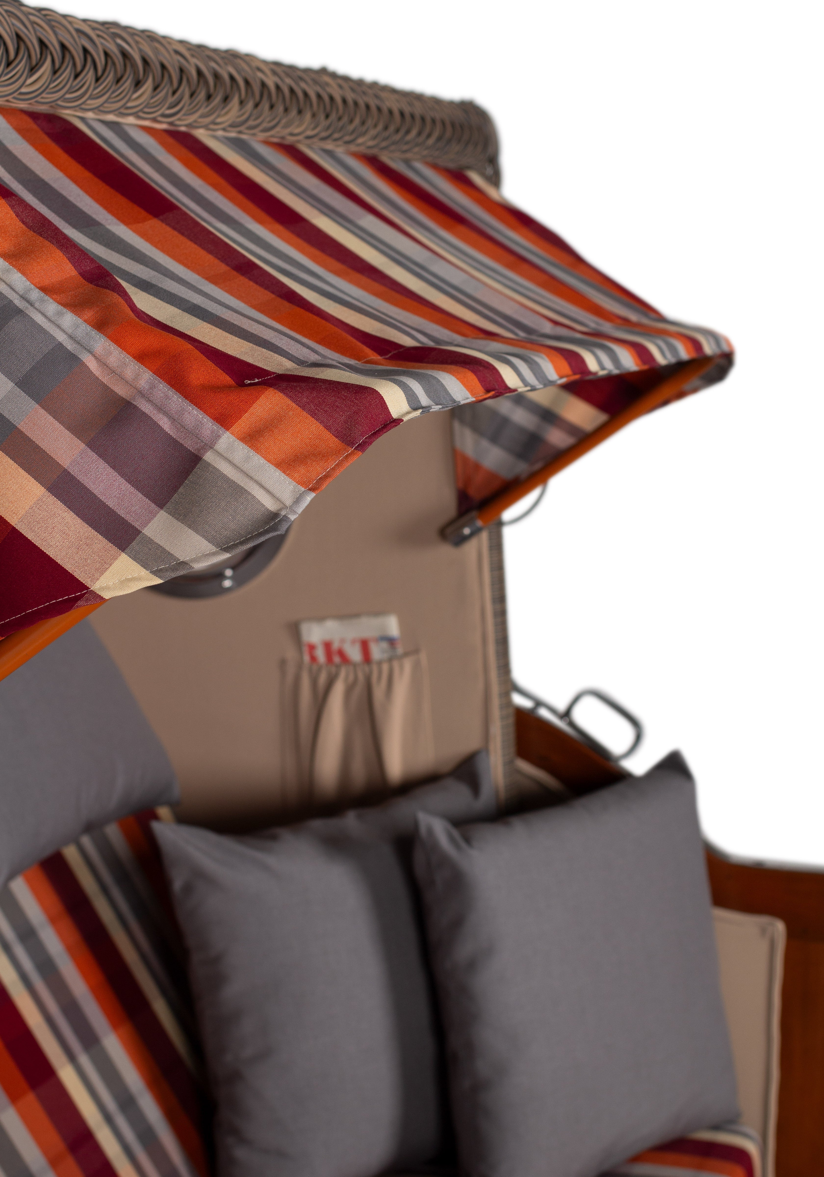 Strandkorb Düne Bullauge Mahagoni PE Grey Dessin 584 inkl. Sekt-/Champagnerkühler