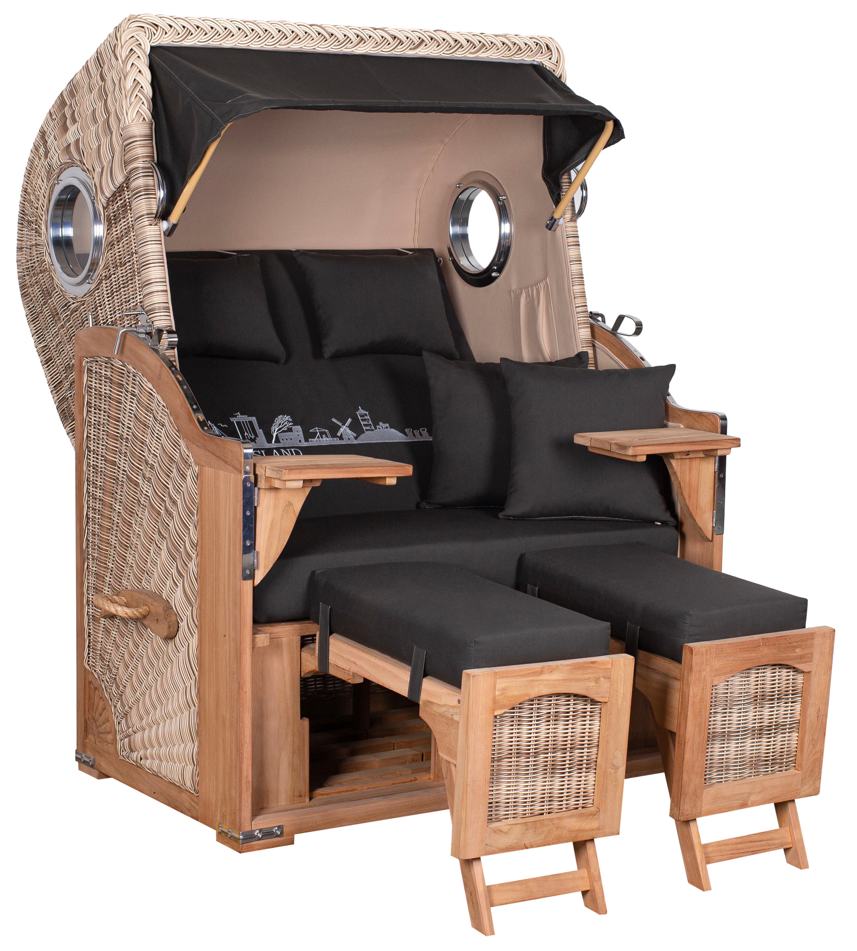 Strandkorb Düne Teak Skyline Ostfriesland inkl. Sekt-/Champagnerkühler