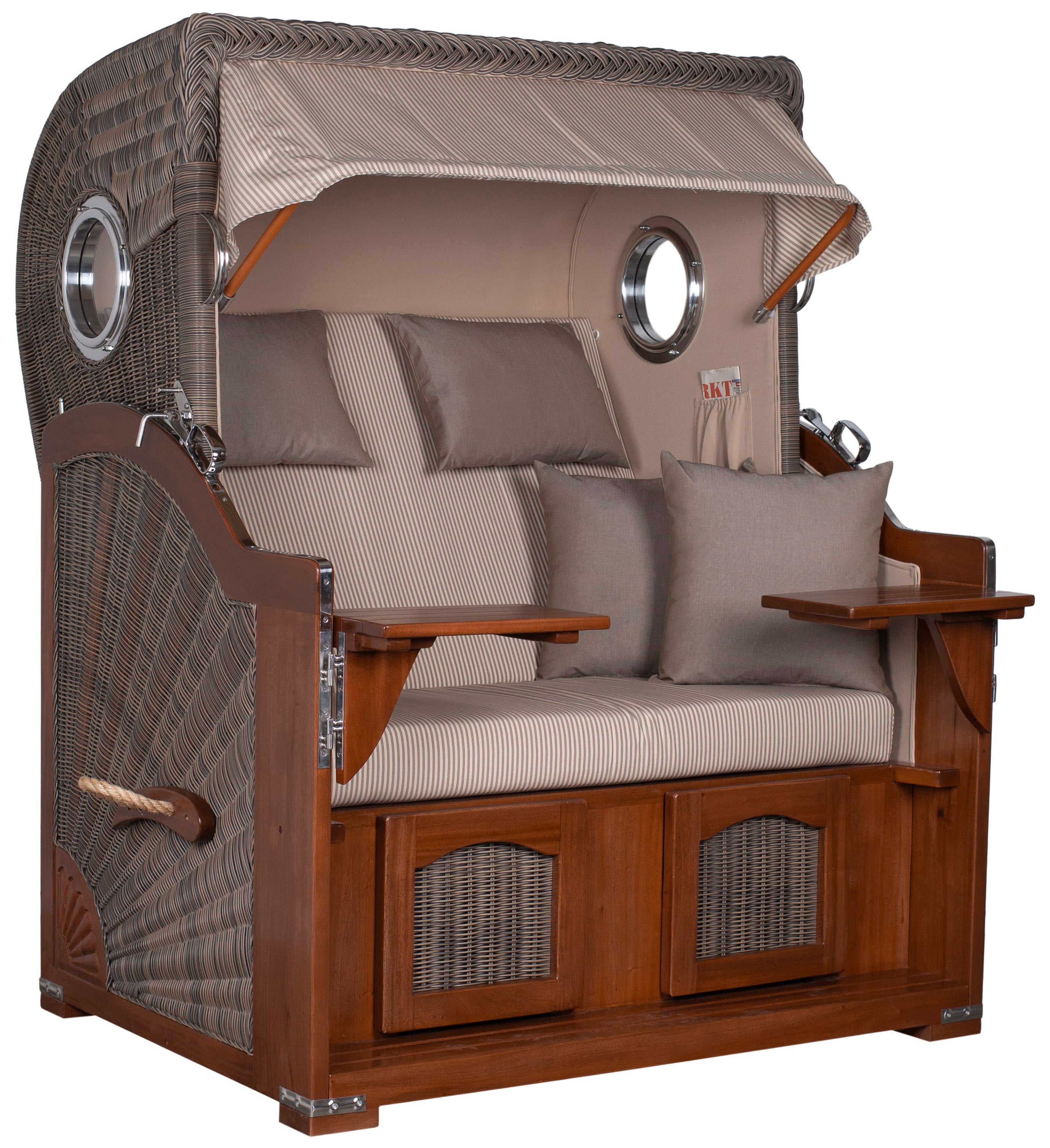 Strandkorb Düne Bullauge Mahagoni PE Grey Dessin 510 inkl. Sekt-/Champagnerkühler