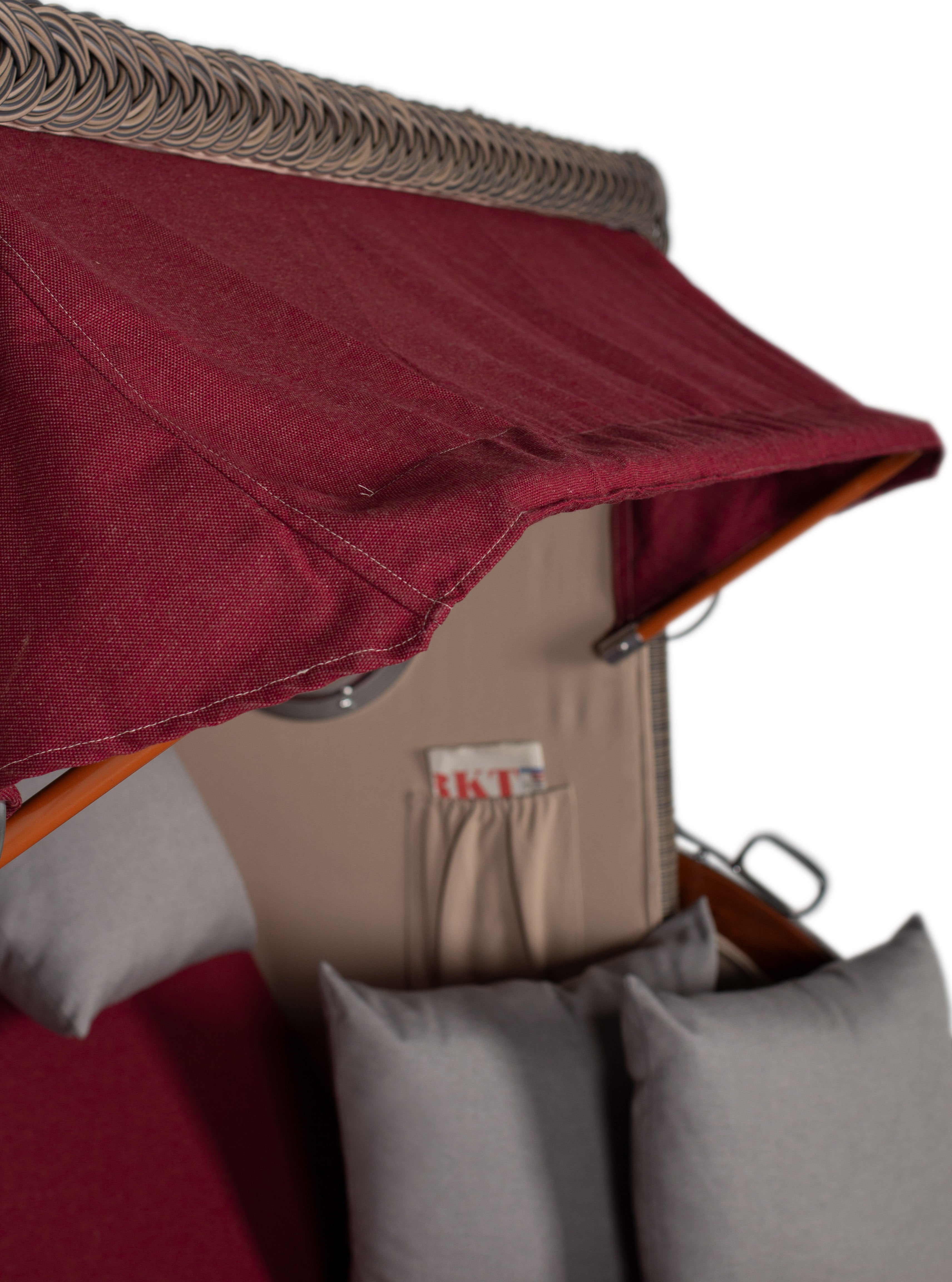 Strandkorb Düne Bullauge Mahagoni PE Grey Dessin 594 inkl. Sekt-/Champagnerkühler