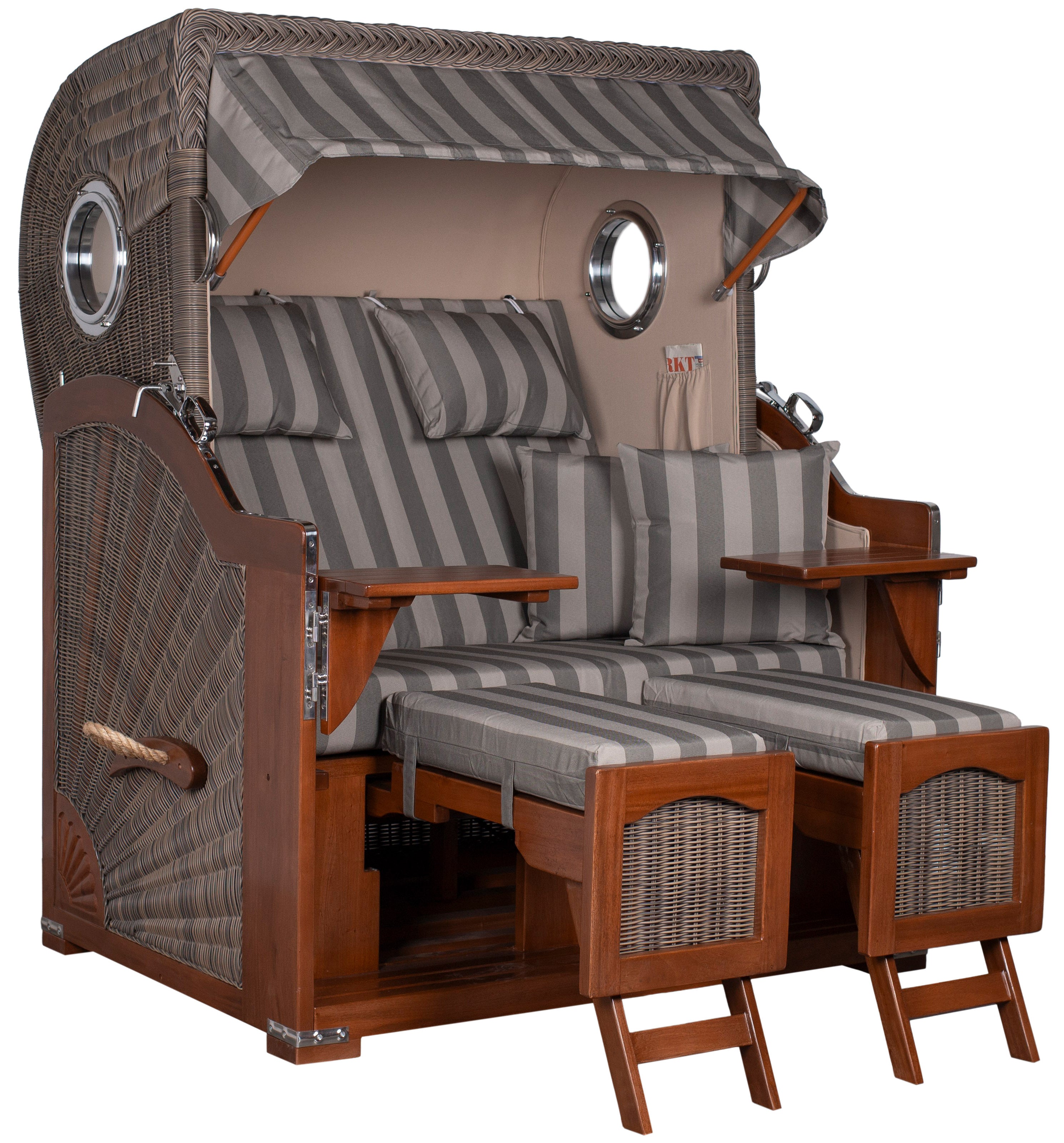 Strandkorb Düne Bullauge Mahagoni PE Grey Dessin 537 inkl. Sekt-/Champagnerkühler