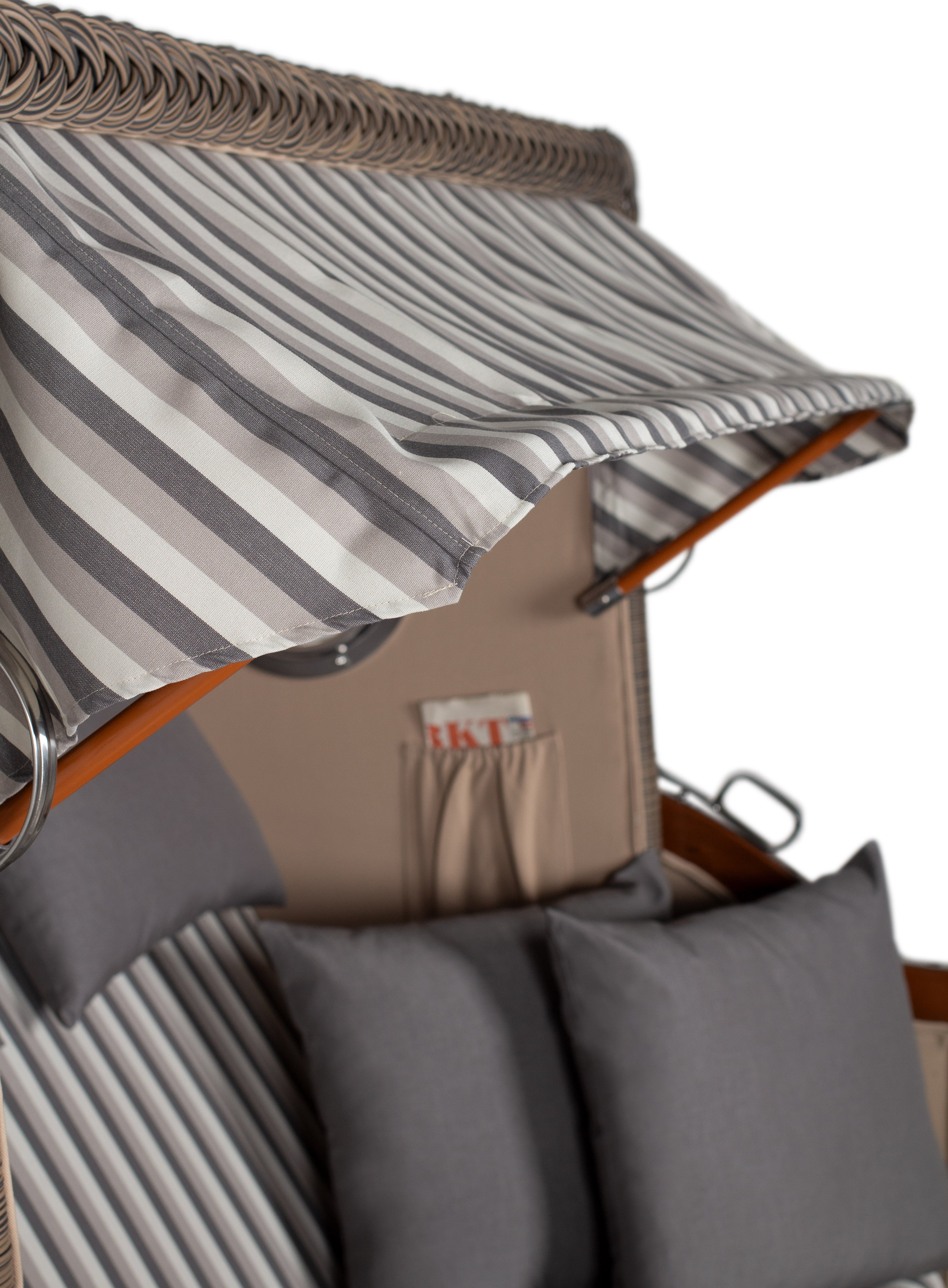 Strandkorb Düne Bullauge Mahagoni PE Grey Dessin 545 inkl. Sekt-/Champagnerkühler