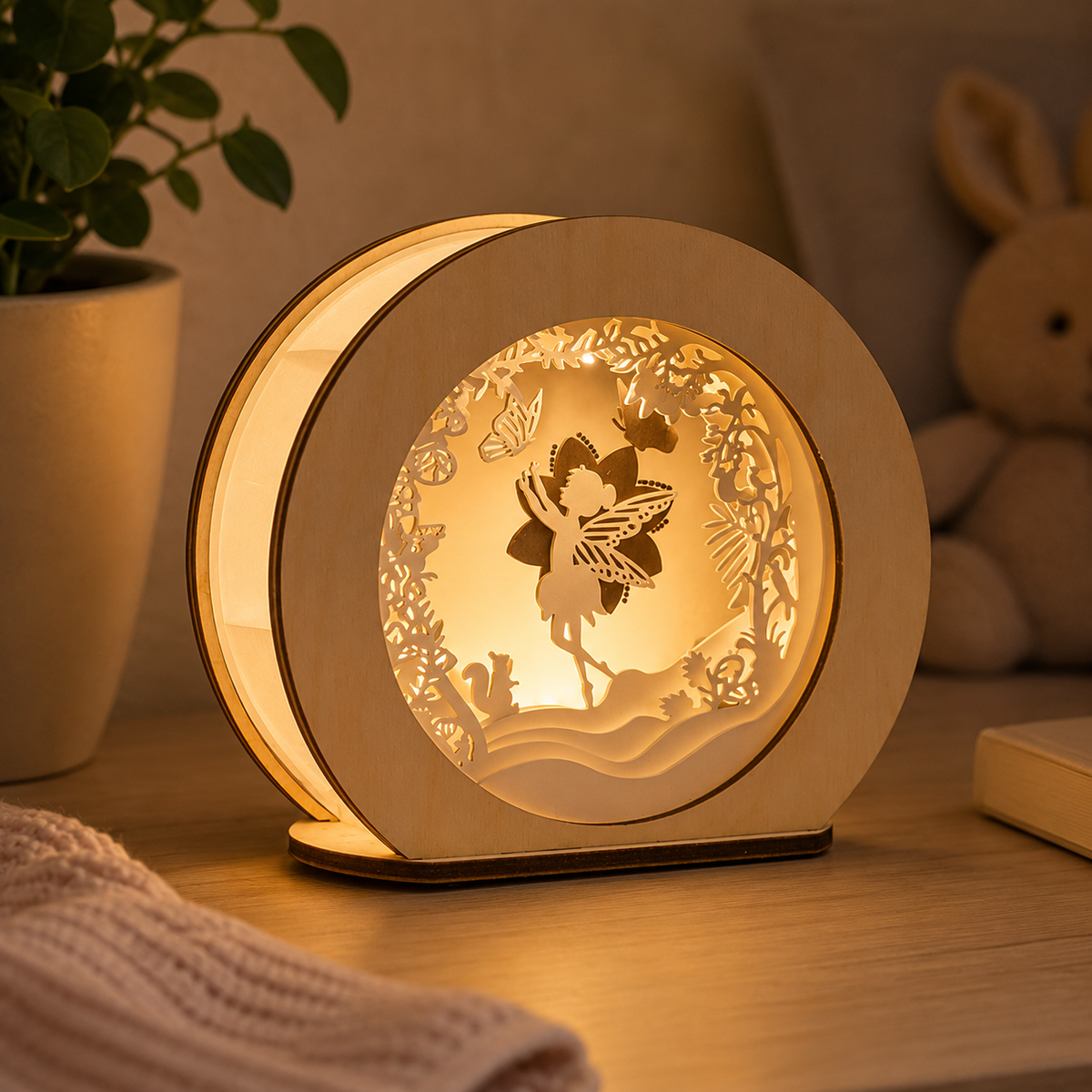 Magic Light 3D Holz-Nachtlampe Fee