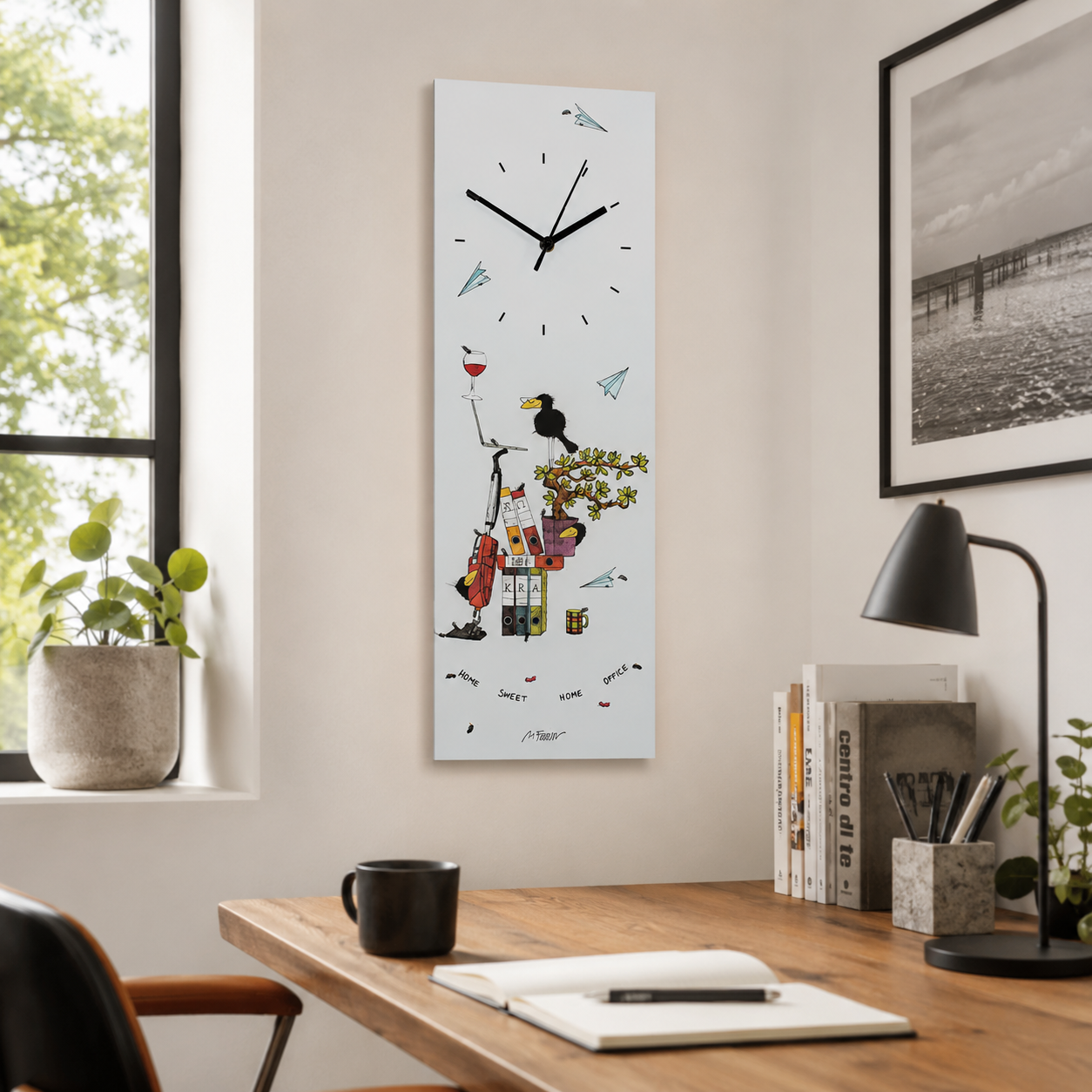 Michael Ferner: Wanduhr "Home Sweet Home Office (II)" - Glas