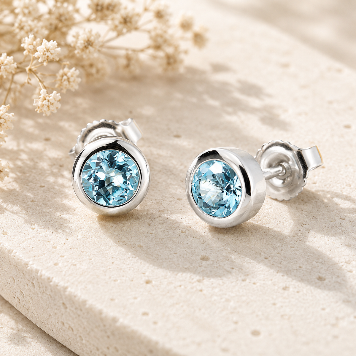 Ohrstecker Silber mit Sky blue Topas (5mm)