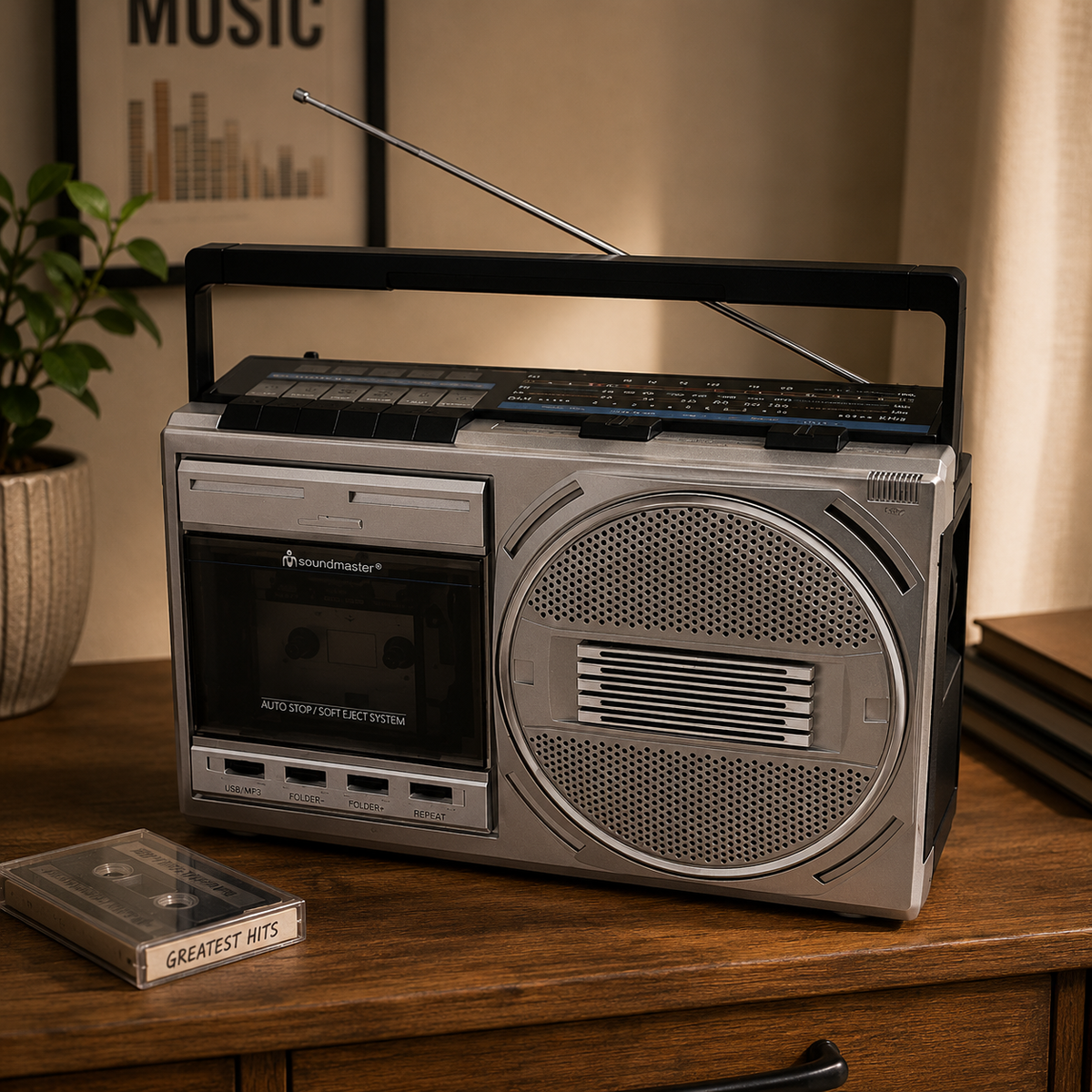 Retro Radiokassettenrekorder mit USB Wiedergabe