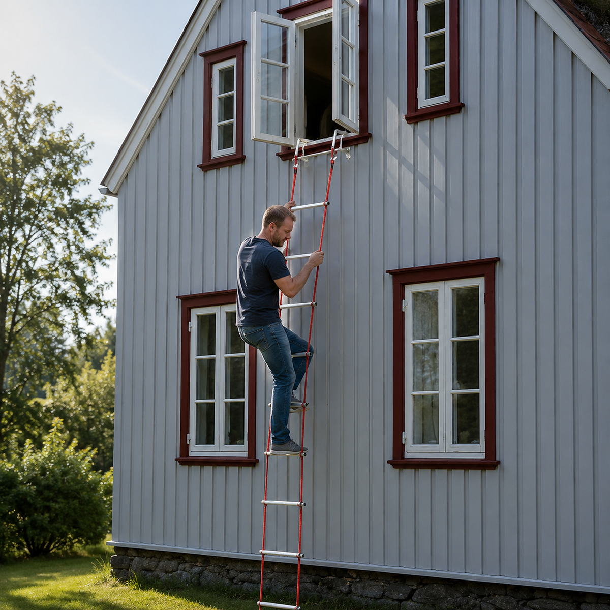 Rettungsleiter / Fluchtleiter 7,5m - Aluminium-Trittstufen