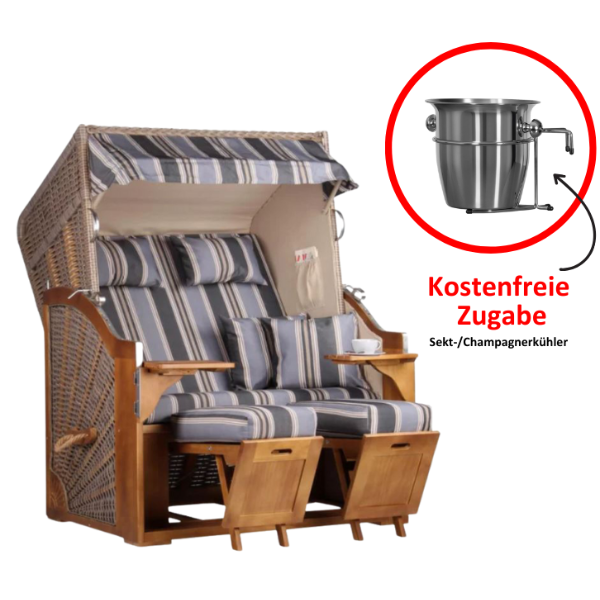 Strandkorb Schleswig Dessin 555 inkl. Sekt-/Champagnerkühler
