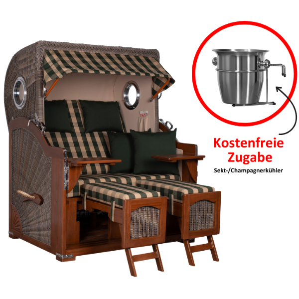 Strandkorb Düne Bullauge Mahagoni PE Grey Dessin 506 inkl. Sekt-/Champagnerkühler