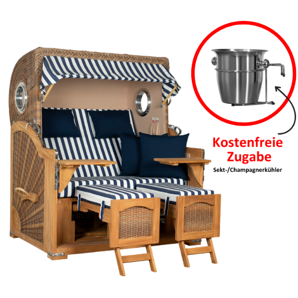 Strandkorb Düne Grande Bullauge PE Banana Dessin 518 inkl. Sekt-/Champagnerkühler