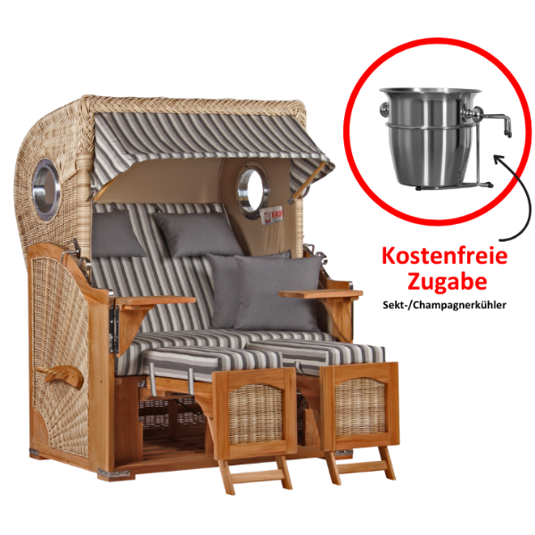 Strandkorb Düne Teak Bullauge Dessin 545 inkl. Sekt-/Champagnerkühler