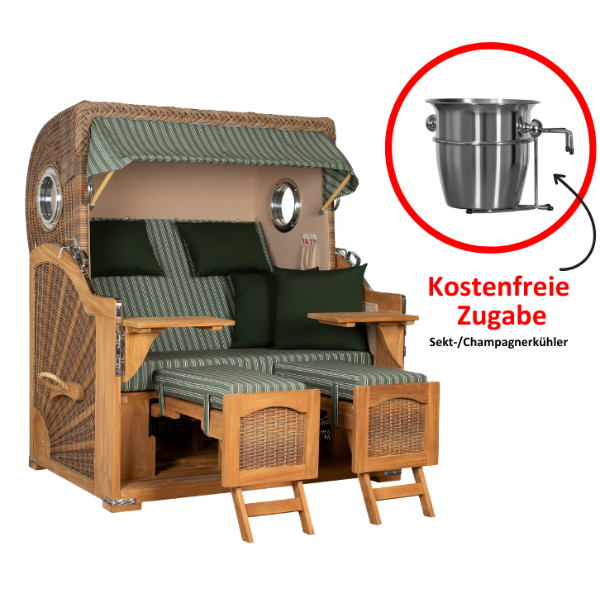 Strandkorb Düne Grande Bullauge PE Banana Dessin 504 inkl. Sekt-/Champagnerkühler
