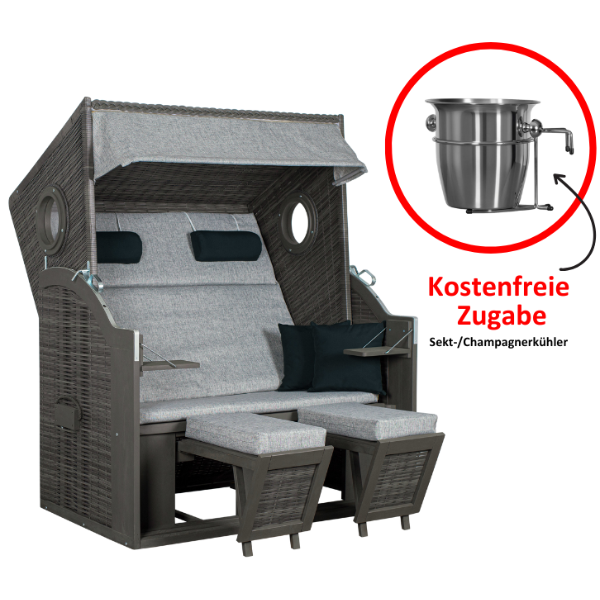 Strandkorb PURE® Wave XL PE grey Des. 390 inkl. Sekt-/Champagnerkühler