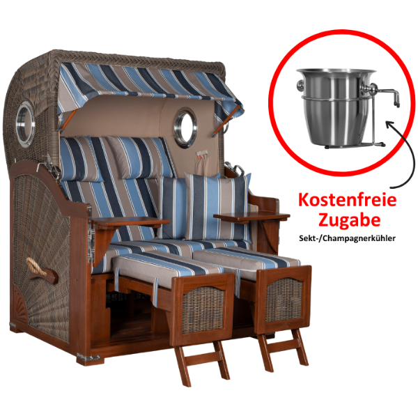 Strandkorb Düne Bullauge Mahagoni PE Grey Dessin 580 inkl. Sekt-/Champagnerkühler