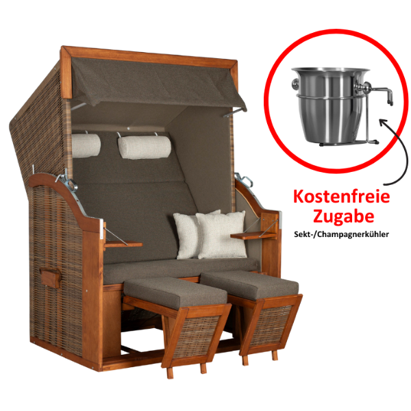 Strandkorb Tinnum Pinie PE griseum Dessin 574 inkl. Sekt-/Champagnerkühler