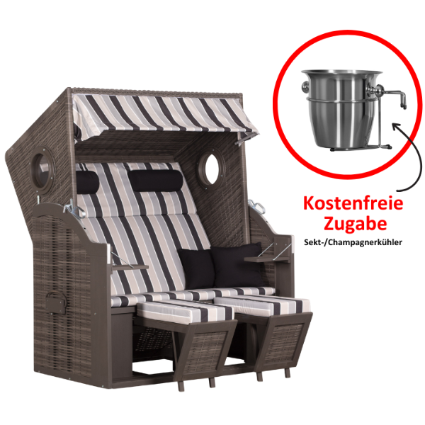 Strandkorb PURE® Wave XL PE grey Des. 435 inkl. Sekt-/Champagnerkühler