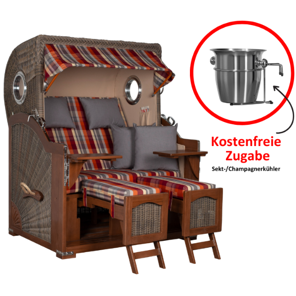 Strandkorb Düne Bullauge Mahagoni PE Grey Dessin 584 inkl. Sekt-/Champagnerkühler