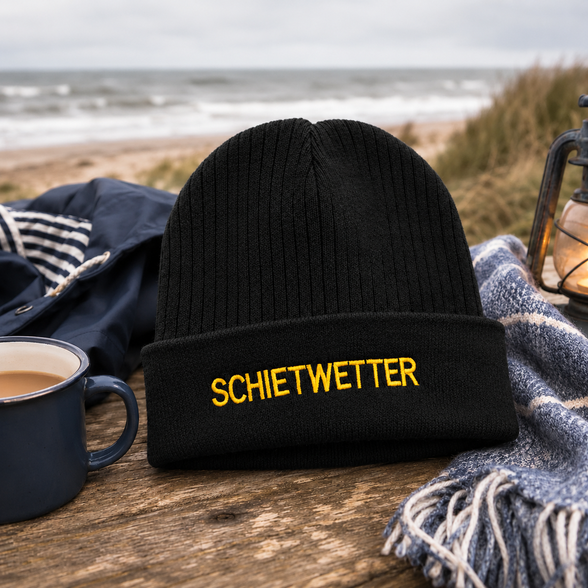 Strickmütze "Schietwetter" (schwarz)