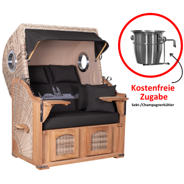 Strandkorb Düne Teak Skyline Bremen inkl. Sekt-/Champagnerkühler
