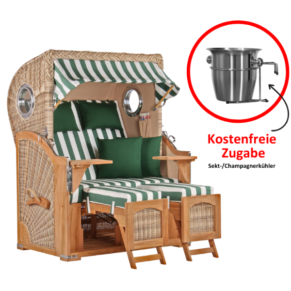 Strandkorb Düne Teak Bullauge Dessin 561 inkl. Sekt-/Champagnerkühler