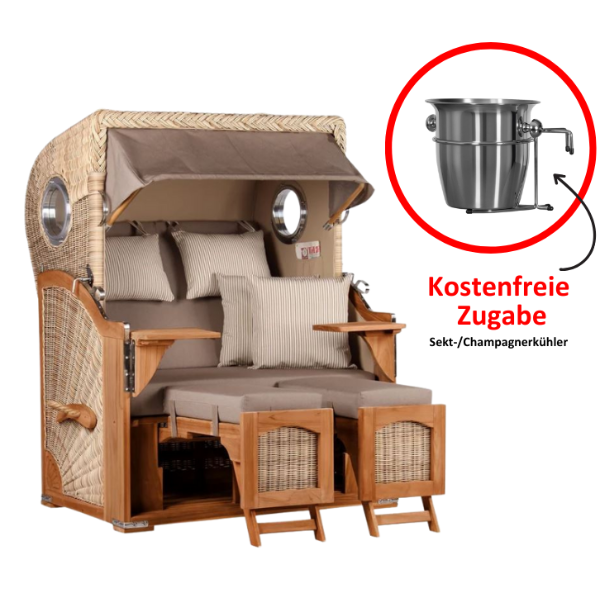 Strandkorb Düne Teak Bullauge Dessin 534 inkl. Feuerschale IDAHO